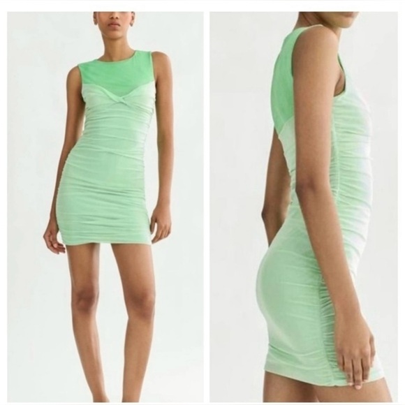 Chic  Zara Green Sleeveless Bodycon Mini Dress size XS - Picture 1 of 5